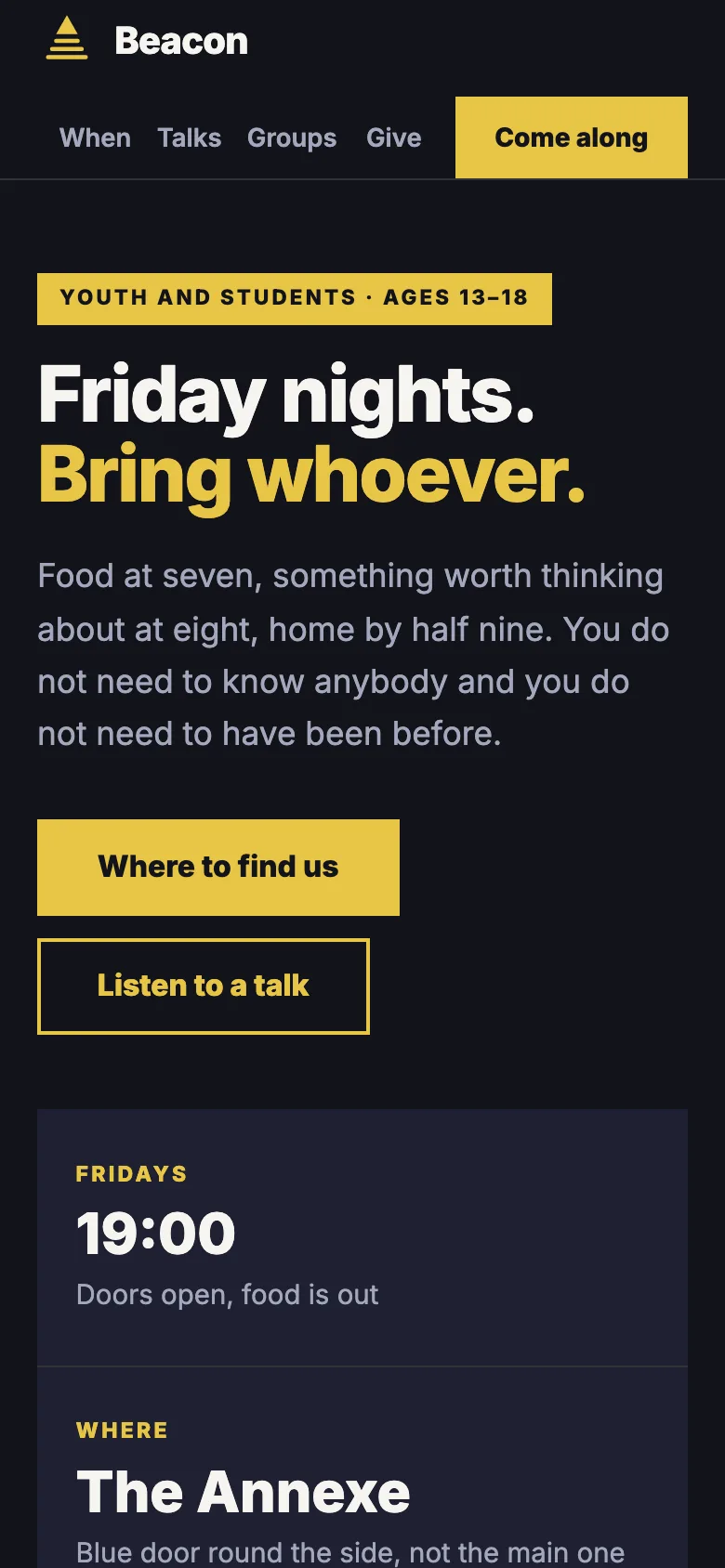 Beacon template — mobile view