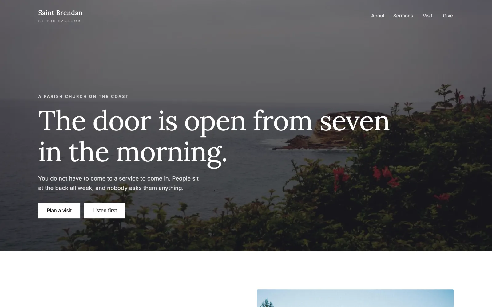 Sanctuary template — desktop view