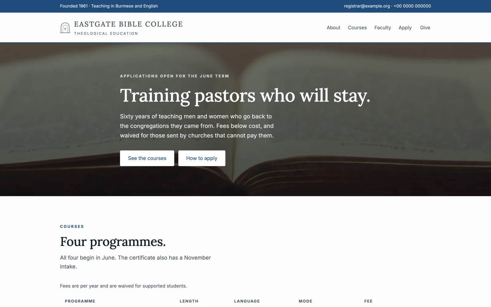 Scholar template — desktop view
